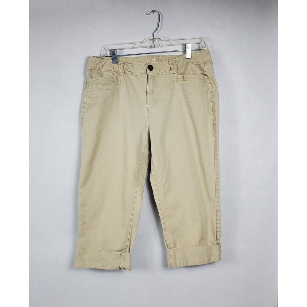 Liz Claiborne Womens Khaki Capri Pants Size 12 Tan Cuffed Cropped Chino Trousers